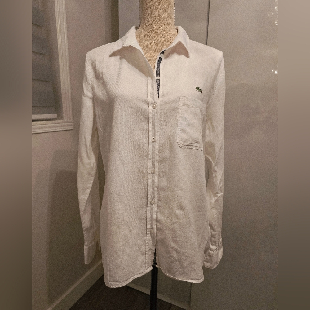 Lacoste White Button-Down Cotton Shirt